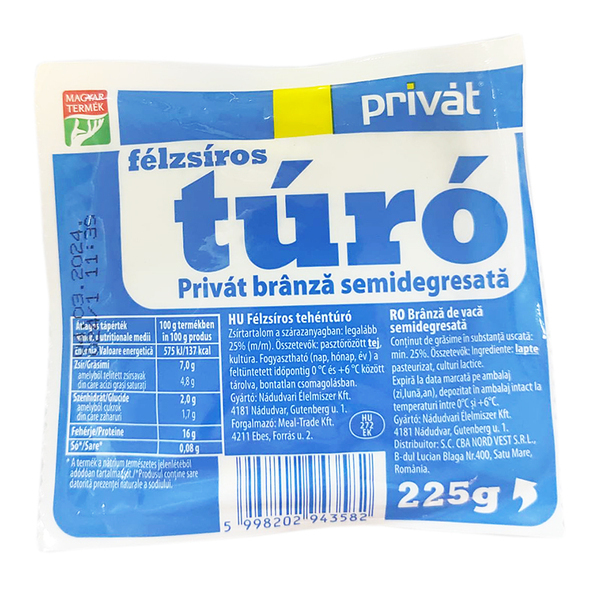 Branza de vaca 225g privat semidegresata